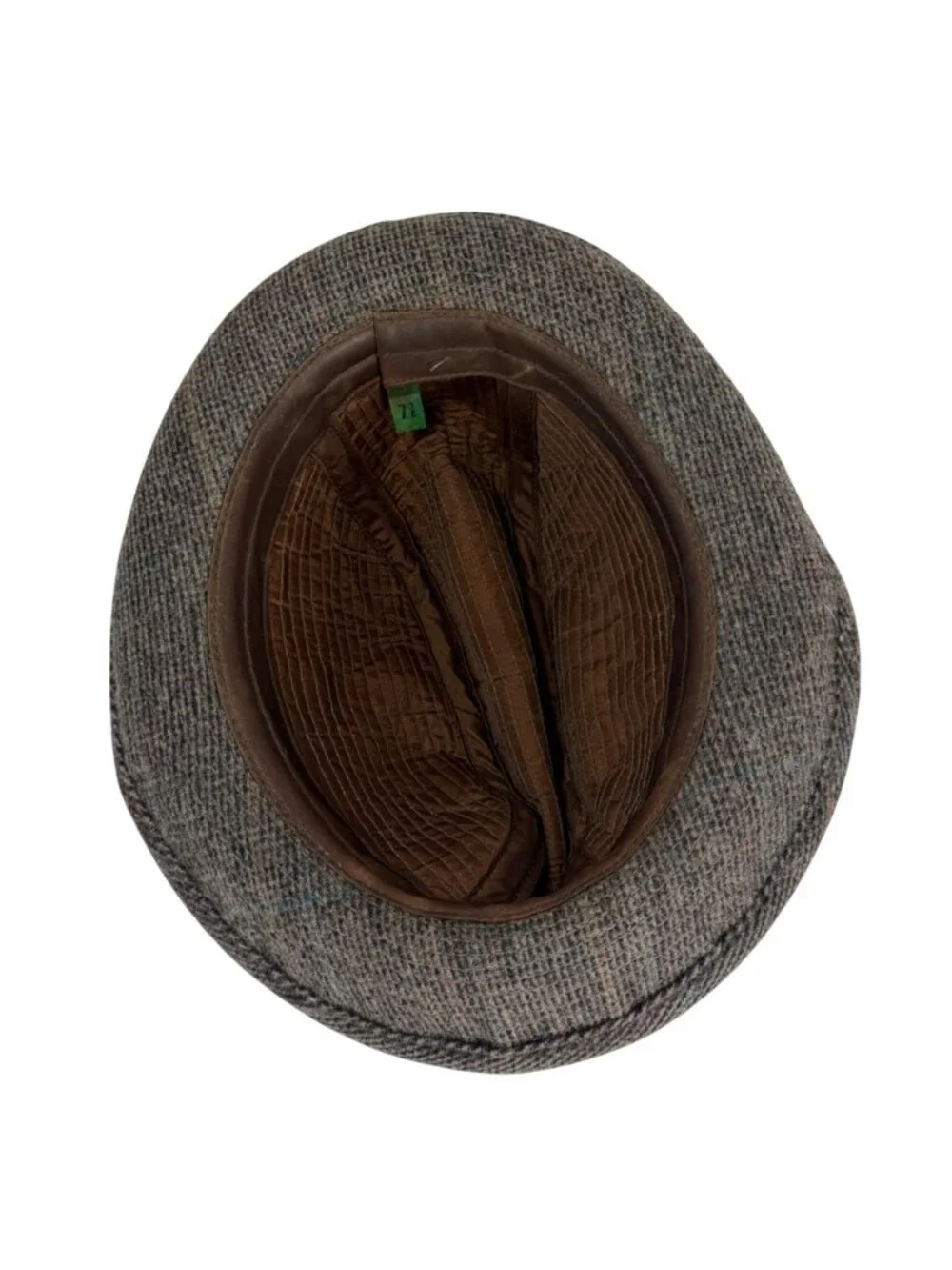 Vintage Herringbone Tweed Fedora Players Style Wool Blend Hat Lined Size 7 3/8